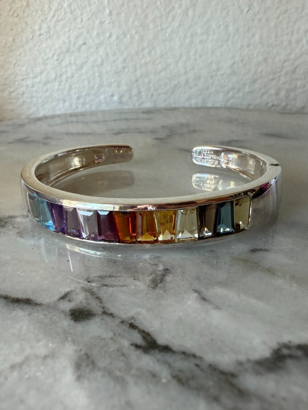 Rainbow Colors Sterling 10.00 ct tw Fancy Baguette Multi-gemstone Cuff Bracelet - Picture 4 of 17